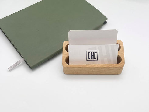 Wooden Business Card Holder 2 Grids Business Card Display Holder, Card Organizer for Office Desktop and Home (Brown)...
