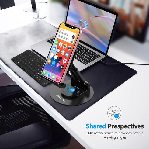 YXLILI Foldable Phone Stand Adjustable Angle Height Cell Phone Holder for Desk 360° Rotating Cellphone Stand for Office Compatible with iPhone14/1...