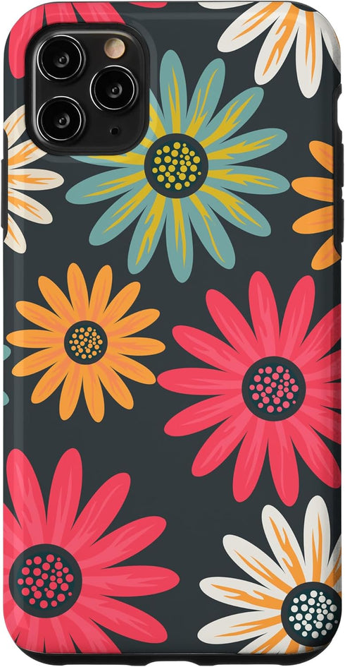 iPhone 11 Pro Max Floral Daisy Flowers Pink Green Orange Grey Pattern AEN021 Case...