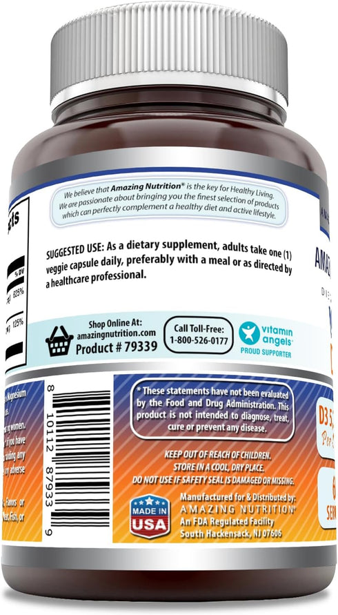Amazing Formulas Vitamin D3 5000 IU with Vitamin K2 100 mcg | D3 + K2 Complex Supplement | Veggie Capsules | Non-GMO | Gluten Free | Made in USA (...
