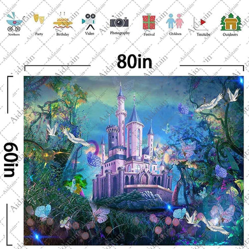 Aidatain Fairytale Forest Castle Tapestry For Teen Girl Fantasy Wonderland Nature Plants Landscape Wall Hanging Tapestries Flannel Large Size 80"6...