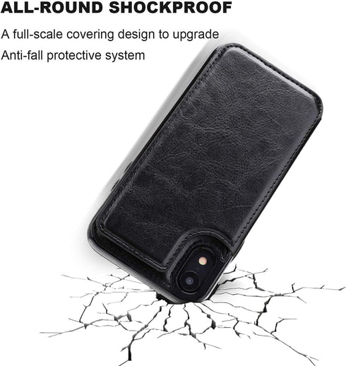iPhone XR Wallet Case with Card Holder, Premium PU Leather Kickstand Card Slots Case,Double Magnetic Clasp and Durable Shockproof Cover for iPhone...