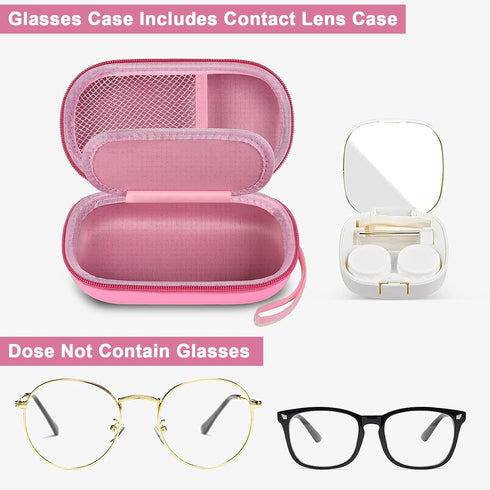 Portable 2 in 1 Contact Lens Case and Glasses Case, Traveling Contact Cases Bag Box Holder with Soak Storage Kit Included Built-in Mirror, Tweezer...
