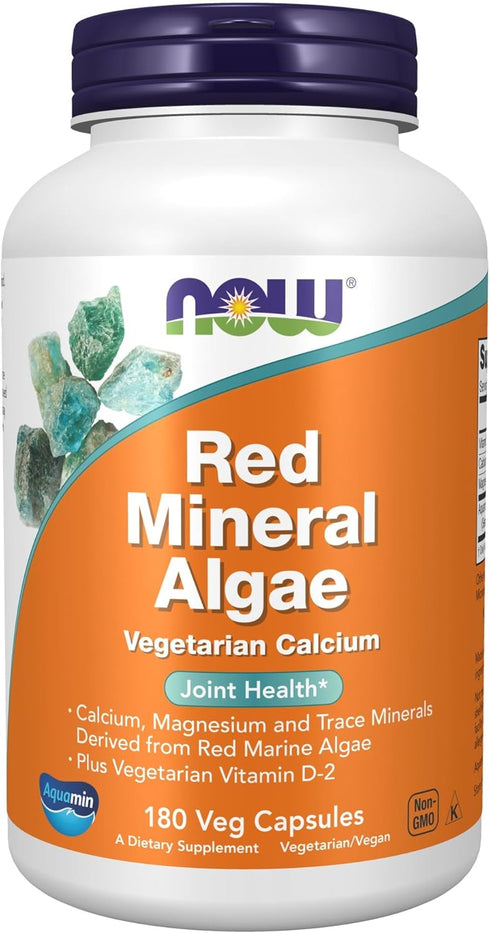 NOW Supplements, Red Mineral Algae Plus Vitamin D-2, Joint Health*, 180 Veg Capsules...