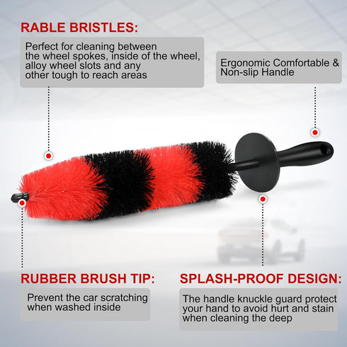 Car Wheel Rim Tire Brush Set, Car Detailing Wash Kit, Long Soft Wheel Brush, Car Detail Brushes Accessories for Automotive Cleaning Wheels, Interi...