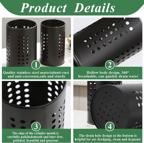 Kitchen Utensils Holder for Countertop Pack of 2, Stainless Steel Black Utensils Caddy, Farmhouse Stylish Organizer and Kitchen Decor Utensil Croc...
