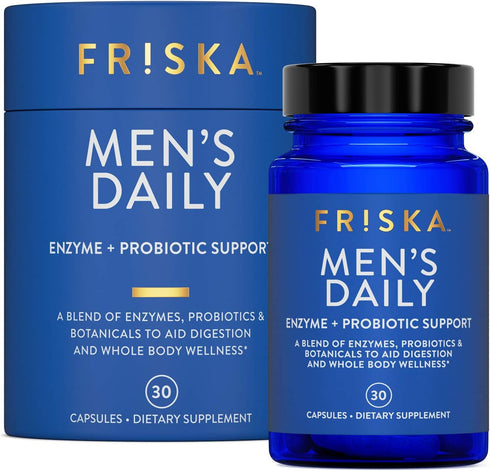 FRISKA Men’s Daily Digestive Enzyme and Probiotics Supplement, Natural Support for Male Digestive Health, Bloating, Gas, Indigestion Relief, Suppo...