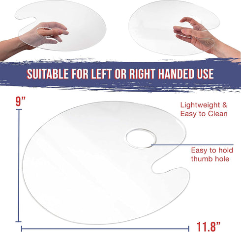 U.S. Art Supply 9" x 11.8" Clear Oval-Shaped Acrylic Painting Palette (Pack of 2) - Transparent Plastic Artist Paint Color Mixing Trays - Non-Stic...
