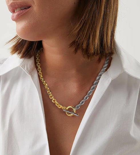Trendy Choker Chain Necklace for Women, Two Tone Link Choker Chain Necklaces Jewelry for Women Gifts for Her...