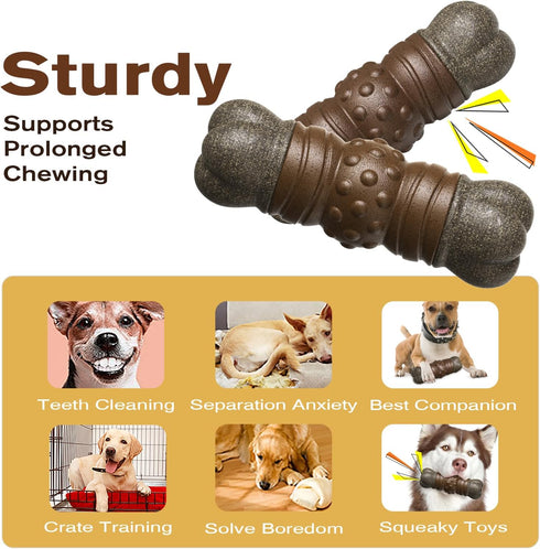 Dog Chew Toys for Aggressive Chewers, Indestructible Tough Squeaky Interactive Dog Toy, Dog Grinding Teeth Mentally Stimulating Chew Toy for Mediu...