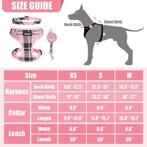 PUPTECK Dog Harness and Leash Collar Set for Small Medium Dogs Puppy and Cats Walking No Pull Adjustable Reflective Soft Mesh Padded Plaid Harness...