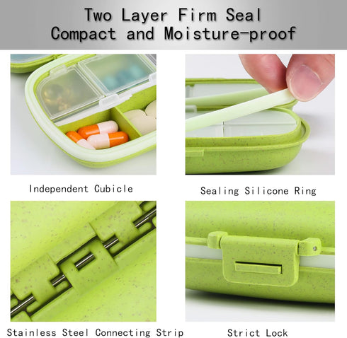 4 Pack Pill Organizer, Daily Pill Case with Label, 8 Compartment Travel Pill Box for Pocket Purse, Medicine Case, Waterproof Portable Pill Supplem...