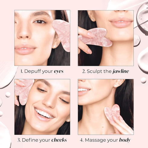 PLANTIFIQUE Gua Sha Rose Quartz Tool for Face Anti Aging Massage Tool - GuaSha Tool - Facial Skin Care Products - Massager for Your Skincare Routi...