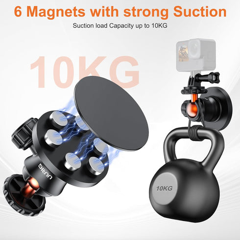 UURIG BH-04 Magnet Camera Mount for GoPro,Heavy-Duty Metal Car Powerful Magnetic Camera Mount with 360 Degree Rotation Ball Head for Car Body,Comp...