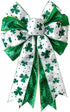 St. Patrick's Day Wreath Bow, Large Glitter Green Clovers Shamrock Gift Bow St Patricks Day Irish Holiday Shamrock Bow Ornaments for St. Patrick's...
