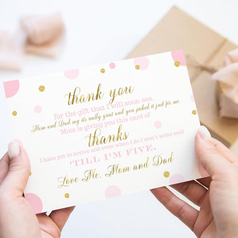 Pink and Gold Baby Shower Thank You Cards with Envelopes - Blank Notes with Prefilled Message for Girls - Personalize Cute Princess Twinkle Star N...