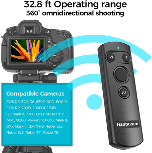 Camera Remote Shutter Release Control Wireless for Canon EOS R, RP, EOS R3, R5, M50, M6 Mark II, R3, R5, R6, 90D, 6D Mark II, 77D, Rebel SL3, SL2,...