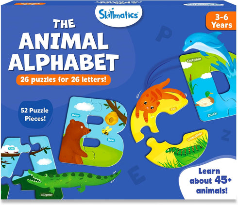 Skillmatics Animal Alphabet Puzzle - 52 Piece Jigsaw Puzzle for Toddlers, Preschoolers, Educational Toy for Learning ABCs and Letters, Gifts for B...