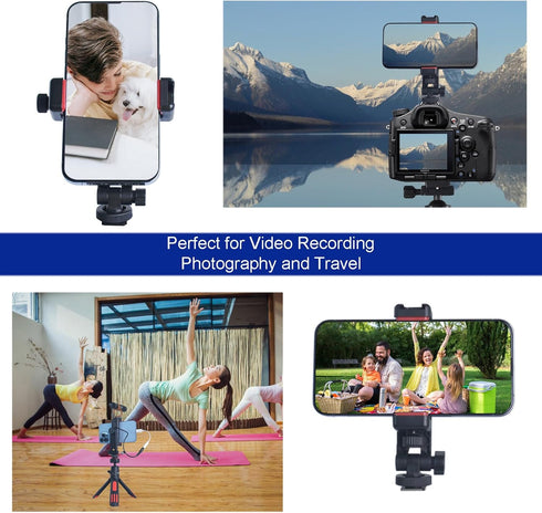 Phone Tripod Mount with Remote Controller, New Universal Smartphone Mount Adapter with Cold Shoe, 360° Rotates Cell Phone Clip Clamp Holder, Compa...