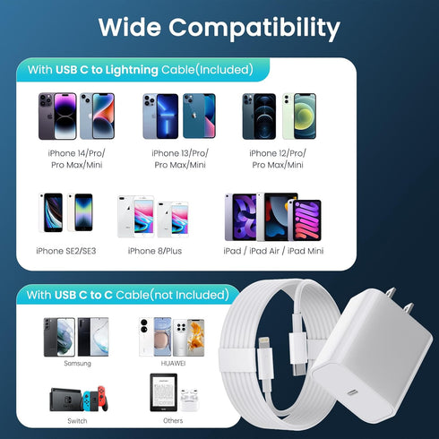 iPhone Charger Fast Charging?MFi Certified? 2Pack 20W PD USB C Wall Fast Charger Block with 6&10FT USB C to Lightning Cable Compatible with iPhone...