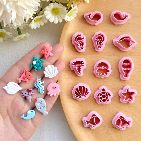 Keoker Ocean Animal Clay Cutters, Sea Animal Clay Cutters for Polymer Clay Jewelry, 12 Shapes Animal faces Clay Earring Cutters, Small Earring Cut...