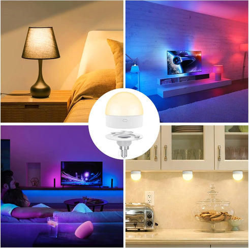 E12 Rechargeable Light Bulbs with Remote Control Timer and 15 Color Temperature,350LM,Removable Base,Magnetically,Battery Operated Light Bulbs,USB...