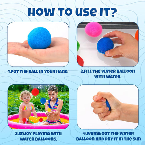 50 Pcs Reusable Water Balloon, Water Soaker Balls Water Toys Bulk with Bag Soft Cotton Beach Balls Pool Water Toys for Kids & Adult Water Toys Out...
