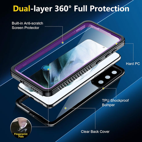 SPIDERCASE Designed for Samsung Galaxy S21 Case, Waterproof Built-in Screen &Lens Protector, Full Heavy Duty Protection, 12FT Military Shockproof,...