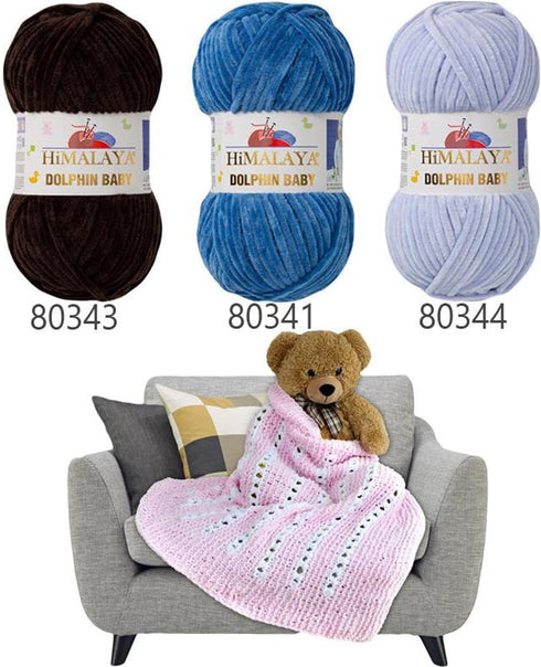 2 Pack/Skeins Himalaya Dolphin Baby, Each Skein 100 Gr/3,5 oz, 120 mt/ 132 yd, Super Bulky Yarn, Blanket Yarn, Velvet Yarn, Knitting Yarn, Amiguru...