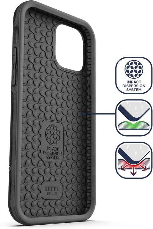 ENCASED Protective Rebel Series Compatible with iPhone 12 Pro Max Case Heavy Duty Full Body Rugged Cover - Black...