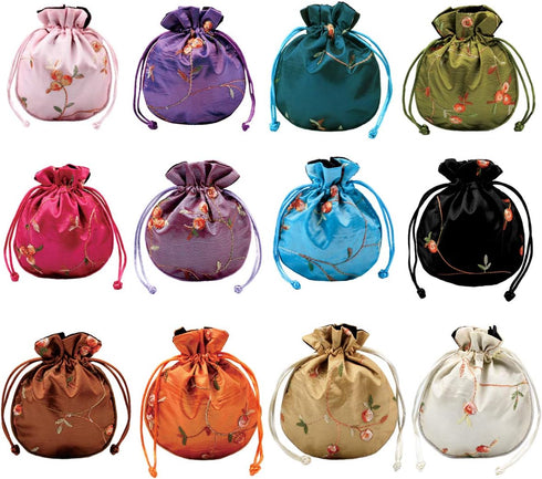 kilofly 12 Silk Coin Purse Drawstring Floral Embroidered Jewelry Bag Gift Pouch...