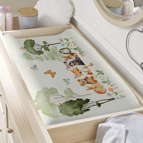 Cute Woodland Animals Forest Changing Pad Covers Bear Raccoon Fox Deer Rabbit Hedgehog Diaper Change Table Sheets for Boys Girls Soft Stretchy Bab...