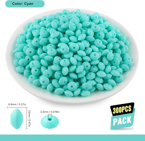 300Pcs 12mm Silicone Lentil Beads, Silicone Spacer Beads for Necklace Bracelet Making, Abacus Silicone Beads for Keychain Making and Silicone Foca...