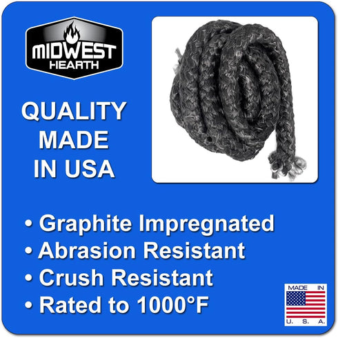 Midwest Hearth Wood Stove Replacement Gasket for Woodburning Stoves - Graphite Impregnated Fiberglass Gaskets (1/2" x 84" Rope)...
