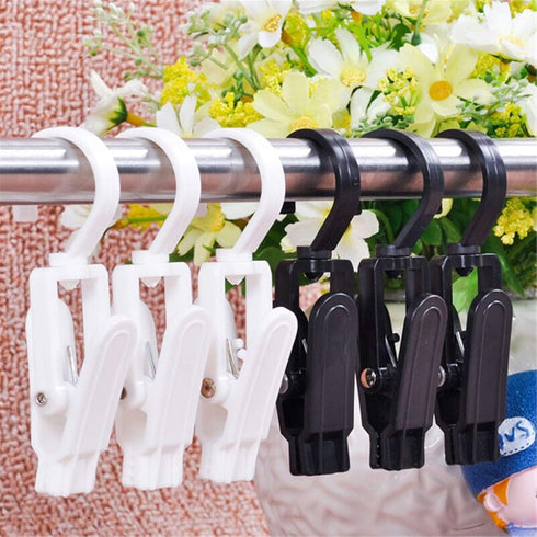 10 PCS Super Strong Plastic Swivel Hanging Hooks Home Swivel Laundry Clips Curtain Clips Clothes Pins Beach Towel Clips, 4.3inch, Black...