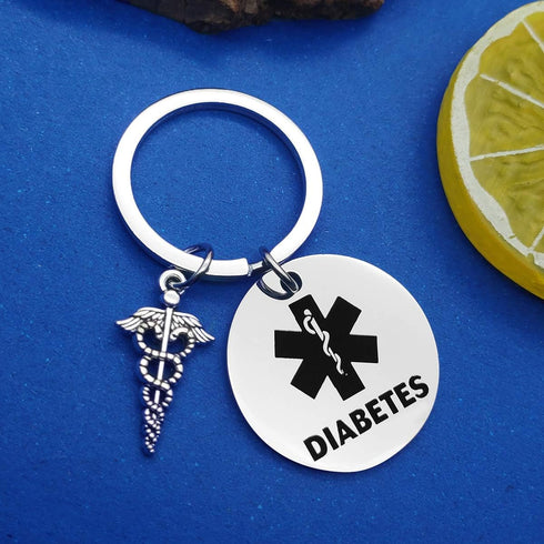 Dabihu Diabetes Keychain for Unisex-Adults Stainless Steel, Modern Style, Silver, Medical Alert Tag Keychain...