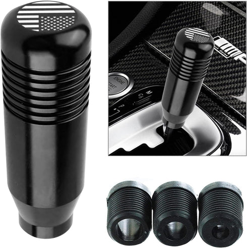 1 PC Comfort Grip Shift Knob, 3.34" x 1.18" American Flag Alloy Shifter, with 8mm/10mm/12mm Adapter, Fits Most Manual Cars, Trucks, SUV (Black)...