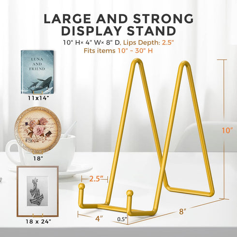 TR-LIFE 10 Inch Large Plate Stands/Holder for Display - Metal Picture Frame Holder Stand + Small Easels for Decorative Plate, Platter, Book, Plaqu...