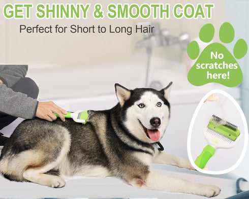 Pet Grooming Brush - 2 In 1 Dog Brush for Shedding & Dematting Undercoat Rake, Switchable Cutter Head, Reduces Shedding by Up to 95%, Great for Sh...