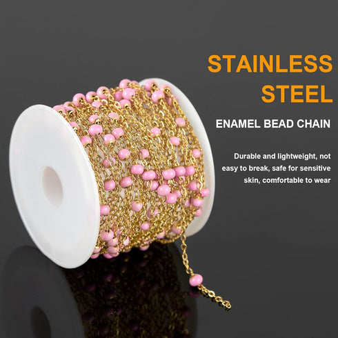 KYUNHOO 5 Meters Gold Chains for Jewelry Making Pink Enamel Beading Chain for Necklace Bracelet Making Stainless Steel Jewelry Making Supplies for...
