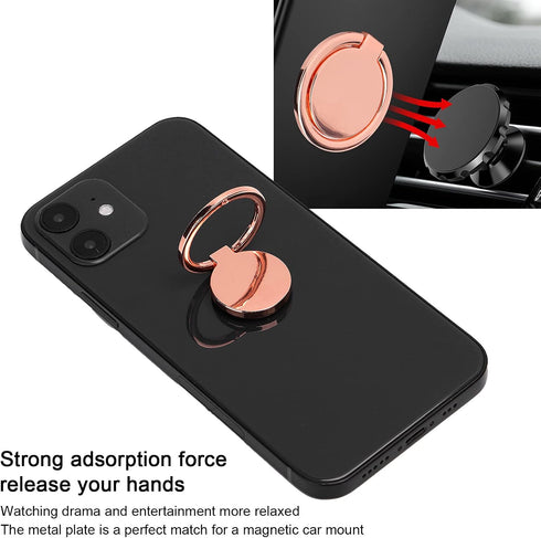 Phone Ring Holder, Mobile Phone Finger Ring Grip 360 Adjustable Metal Phone Holder Magnetic Car Mount for Mobile Phones and Tablets(Rose Gold)...