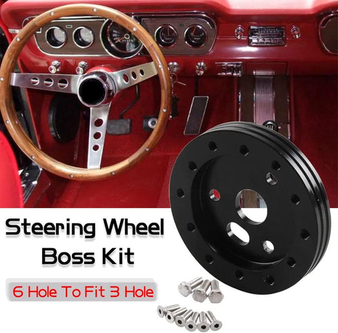 RULLINE 0.5" Steering Wheel Hub Adapter Conversion Spacer 6 Hole to 3 Hole Steering Wheel Adapter Boss Kit Black...