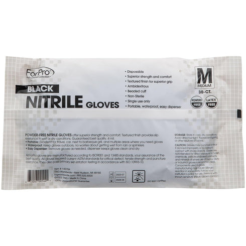 ForPro Professional Collection Disposable Nitrile Gloves, Chemical Resistant, Powder-Free, Latex-Free, Non-Sterile, Food Safe, 4 Mil, Black, Mediu...