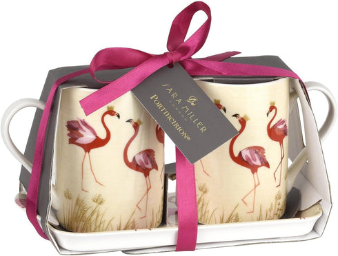 Pimpernel Sara Miller London Flamingo Mug & Tray Set, 8.5" L x 4.5" W, Melamine, Dishwasher Safe, Elegant Flamingo Design, Great for Tea or Coffee...