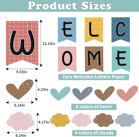 57pcs Boho Rainbow Welcome Banner Welcome Bulletin Board Set for Classroom Decoration Back to School Supplies...