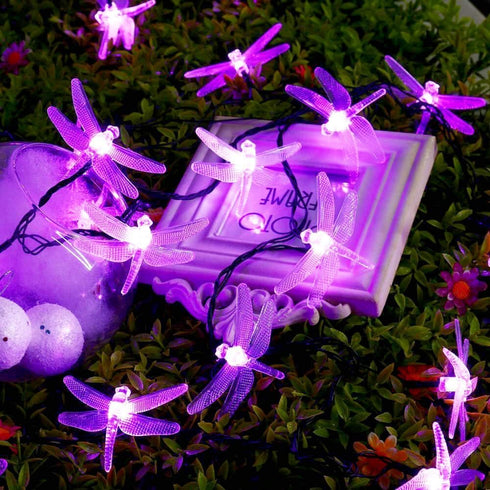 SEMILITS Solar String Lights 20Ft 30LED Dragonfly Shaped Waterproof Fairy Decoration Lighting for Indoor/Outdoor,Patio Christmas party Holiday Dec...