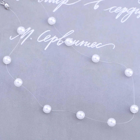 Vintage Pearl Choker Necklace Tiny Pearl Necklace Pearl Invisible Choker Necklace Silver Transparent Collar Necklace Thin Station Pearl Chain Jewe...