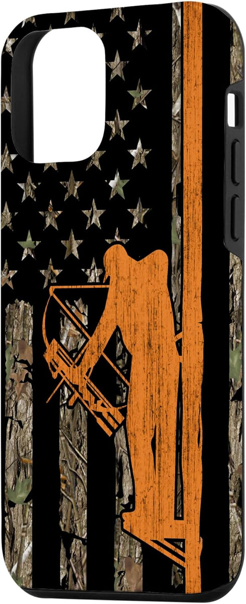 iPhone 12 mini Bow Hunting Tree Stand Deer Hunter American Flag Camouflage Case...