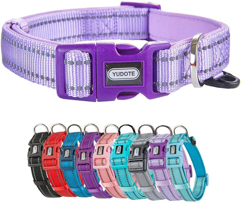 Reflective Nylon Padded Dog Collar Adjustable Soft Pet Collars with Quick Release Buckle for Small Medium Large Dogs (Lavender, 13-19 inch)...