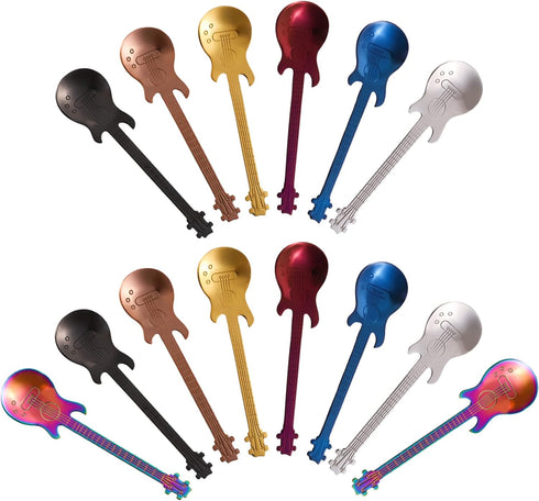 DEAYOU 14 Pieces Guitar Coffee Spoons, 18/10 Stainless Steel Small Spoon, 4.7 Inch Creative Demitasse Espresso Spoons for Dessert, Ice Cream, Tea,...